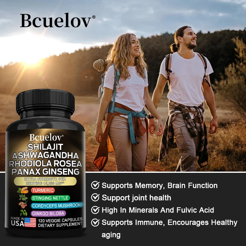 Shilajit Resin Himalaya Capsules – 15250mg (120 Capsules | With Ashwagandha, Ginseng, Cordyceps, Ginkgo & Turmeric)