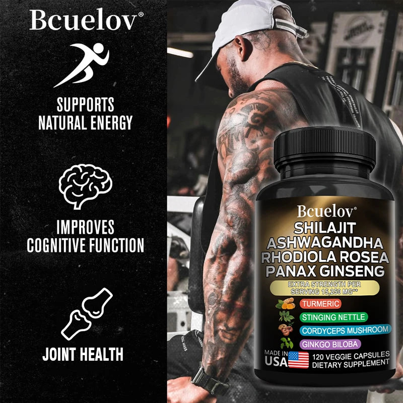 Shilajit Resin Himalaya Capsules – 15250mg (120 Capsules | With Ashwagandha, Ginseng, Cordyceps, Ginkgo & Turmeric)