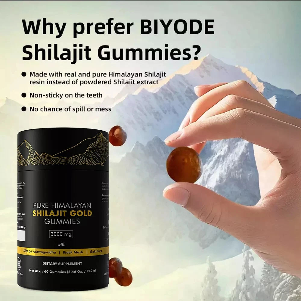 Pure Himalayan Shilajit Gummies 3000mg – Gold Grade with Ashwagandha & Gokshura – Energy + Immune Support – 60 Gummies
