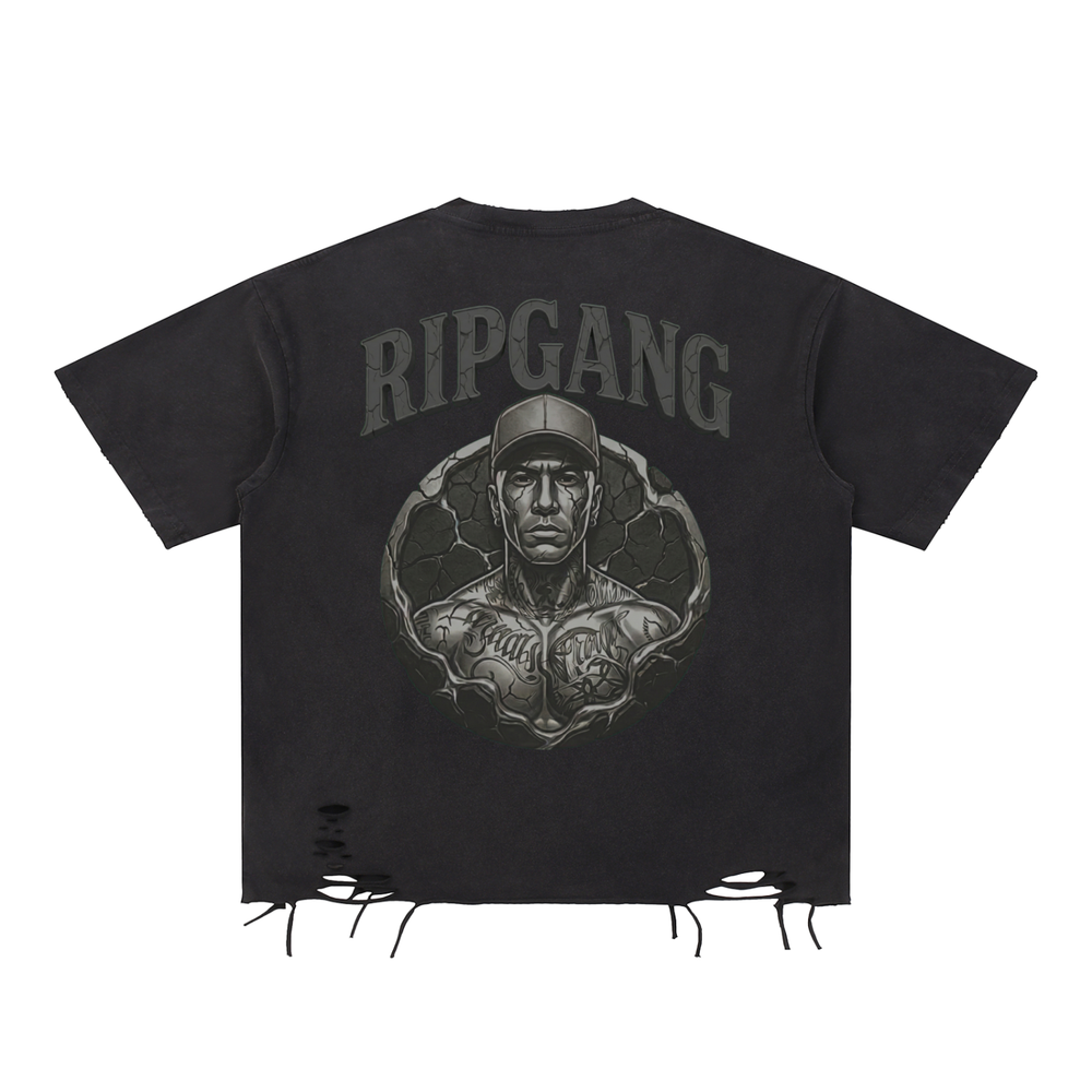 RIPGANG x 2020WFG: Snow Wash Raw-Hem Tee | Heavyweight Distressed Pump Cover