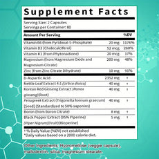 Supplement facts label with various vitamins and minerals on a teal background