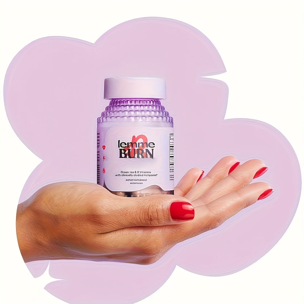 Hand holding a bottle labeled 'female burn' against a pink heart-shaped background