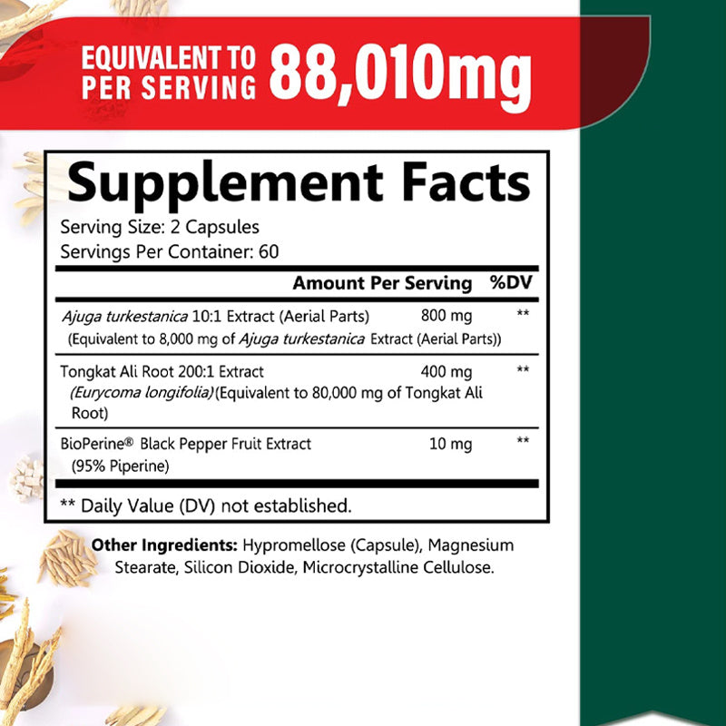 Supplement label with detailed ingredient information and serving size.