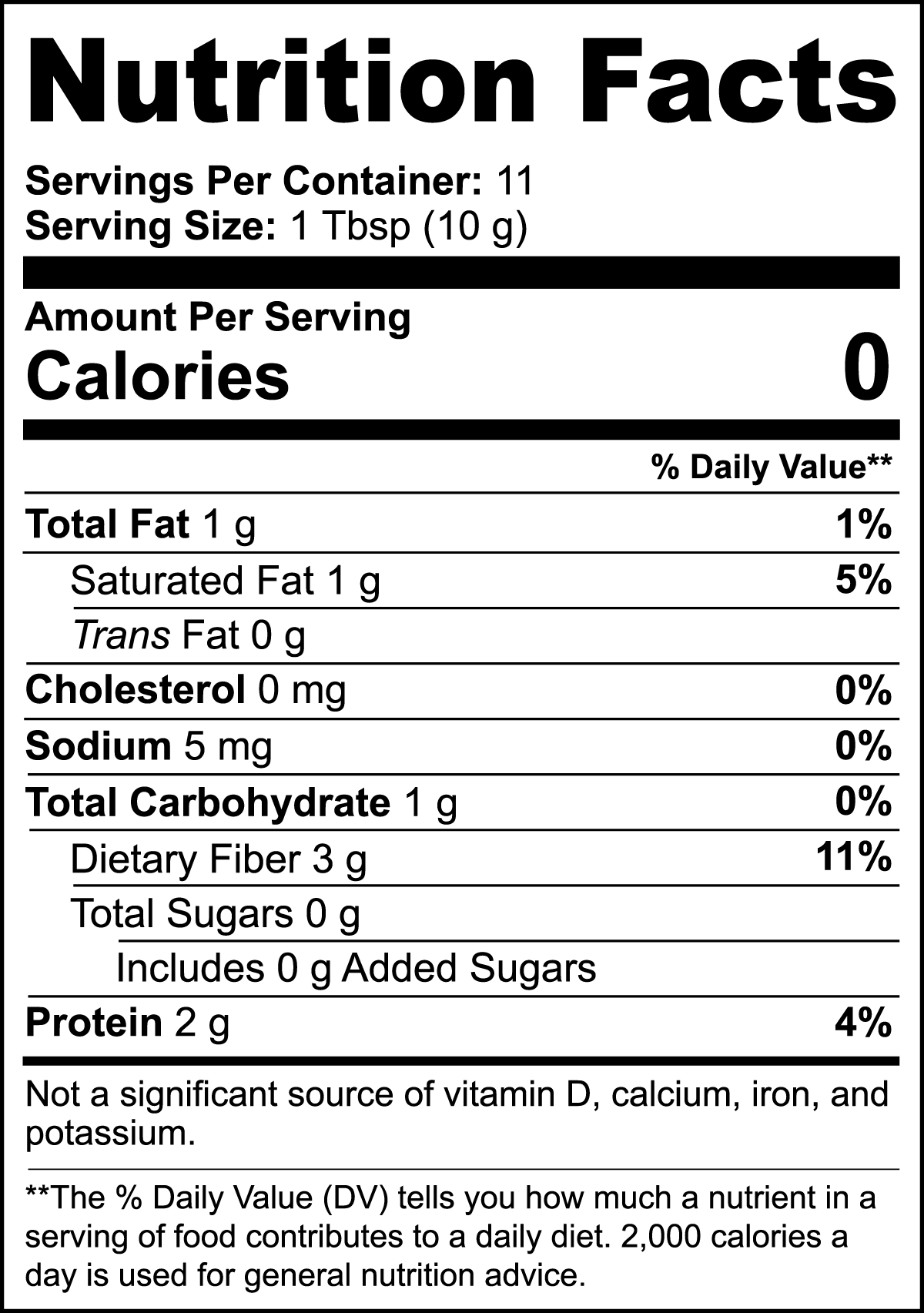 Nutrition facts label for a product showing calories, fat, carbohydrates, and protein per serving.