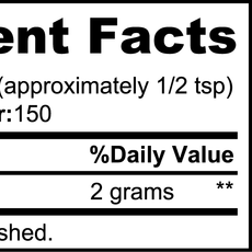 Supplement Facts for L-Glutamine Powder, 2 grams per serving, 150 servings per container.