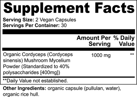 Supplement facts for ANADROLE Natural Cordyceps Extract, showing ingredients and dosage information.