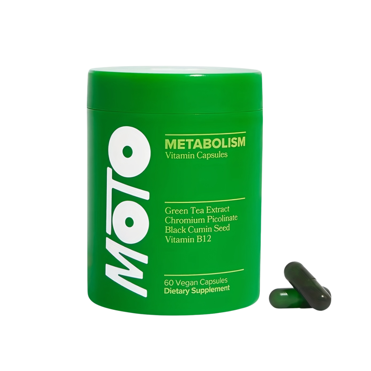 Moto Metabolism Support Capsules – Green Tea Extract, Chromium & Black Cumin Seed for Energy & Blood Sugar | 60 Veggie Capsules (30 Servings) | Plant-Based, Non-GMO