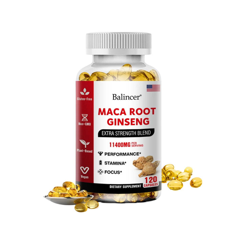 Organic Maca Root + Ginseng Extract Capsules - Stamina & Mood - Energy Supplement for Men and Women