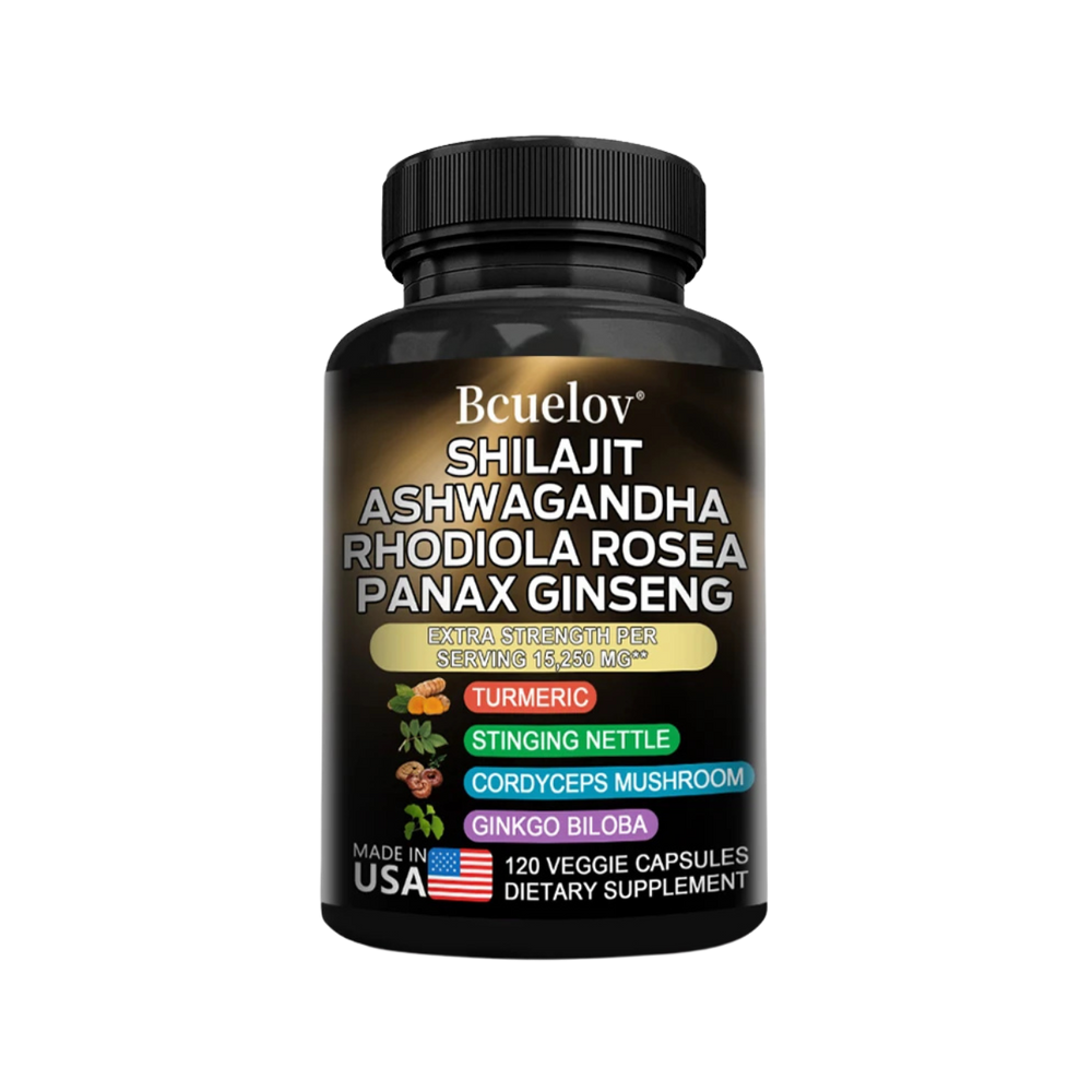 Shilajit Resin Himalaya Capsules – 15250mg (120 Capsules | With Ashwagandha, Ginseng, Cordyceps, Ginkgo & Turmeric)