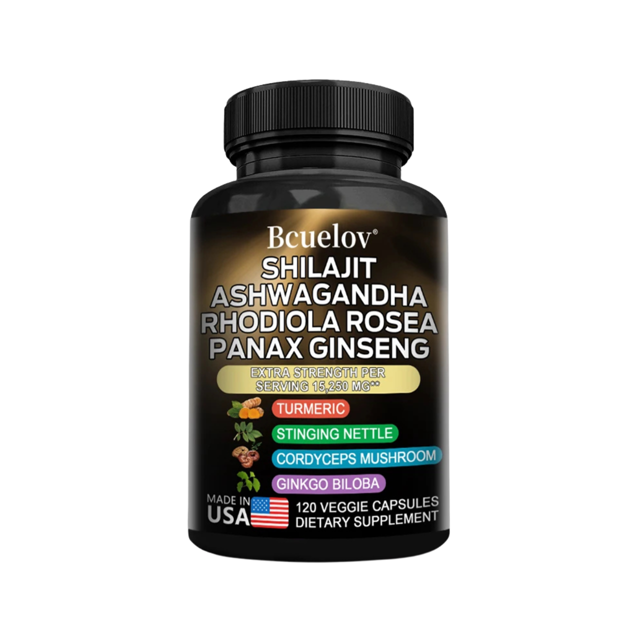 Shilajit Resin Himalaya Capsules – 15250mg (120 Capsules | With Ashwagandha, Ginseng, Cordyceps, Ginkgo & Turmeric)