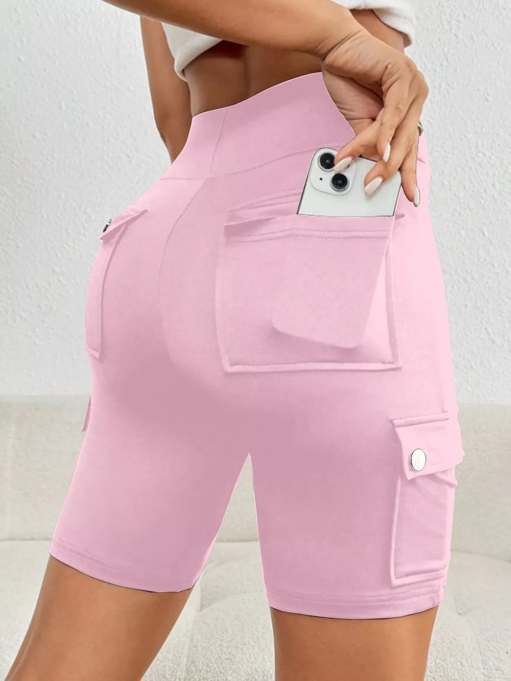 High Waist Pocketed Active Shorts