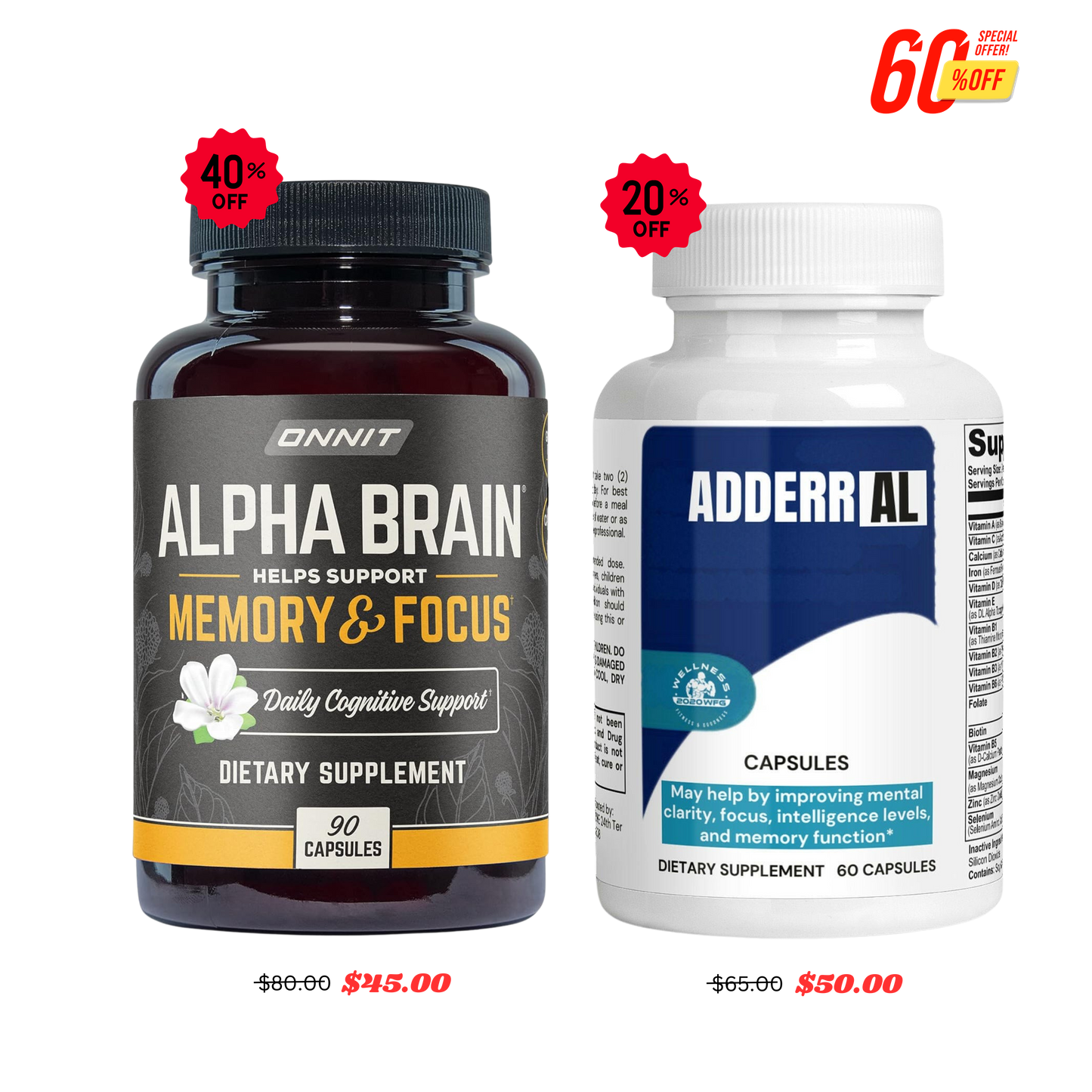 ADDERRAL + ALPHA BRAIN Focus Stack by ONNIT