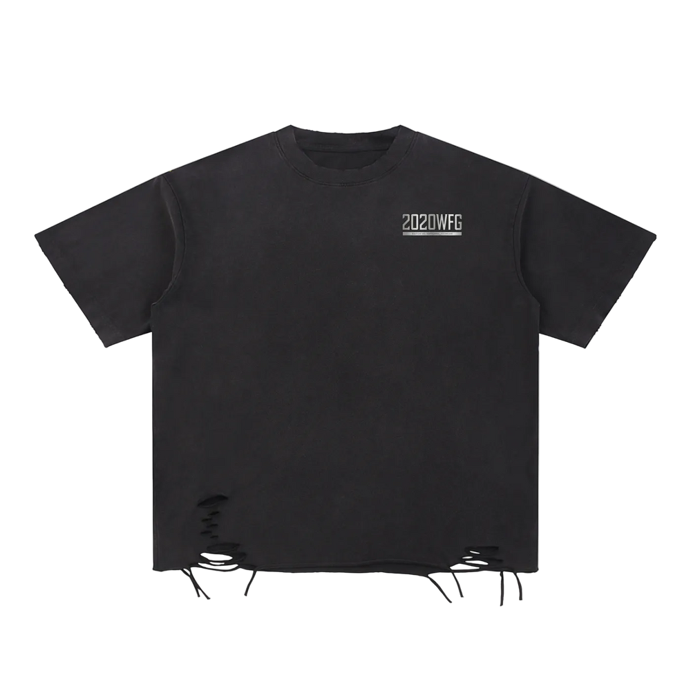 RIPGANG x 2020WFG: Snow Wash Raw-Hem Tee | Heavyweight Distressed Pump Cover
