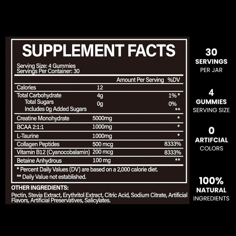 Creatine Monohydrate Gummies – 5000mg Vegan Formula | Sugar-Free Blue Raspberry Flavor