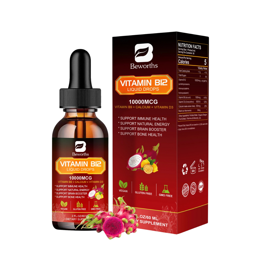 Liquid B12 + D3 Complex | Sublingual Vitamin Drops for Energy, Brain & Immune Health – 60ml