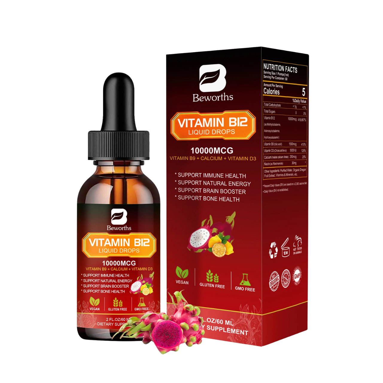 Liquid B12 + D3 Complex | Sublingual Vitamin Drops for Energy, Brain & Immune Health – 60ml