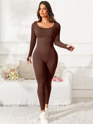 Scoop Neck Long Sleeve Active Jumpsuit