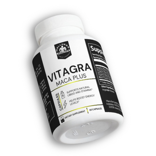 Vitagra Maca Plus supplement bottle for energy, vitality, and testosterone support in workout performance.