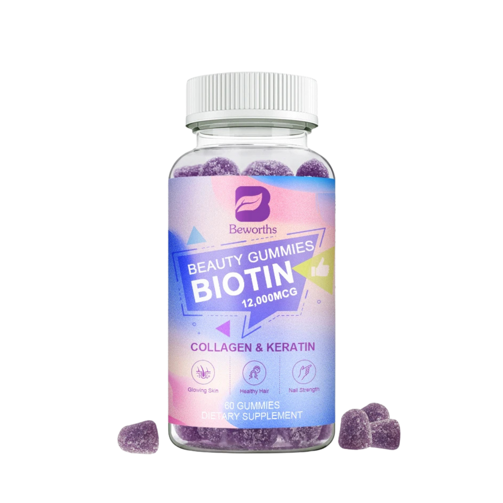 Biotin & Collagen Gummies for Hair Growth, Skin & Nails – Vegan, Gelatin-Free Beauty Supplement – 60 Gummies