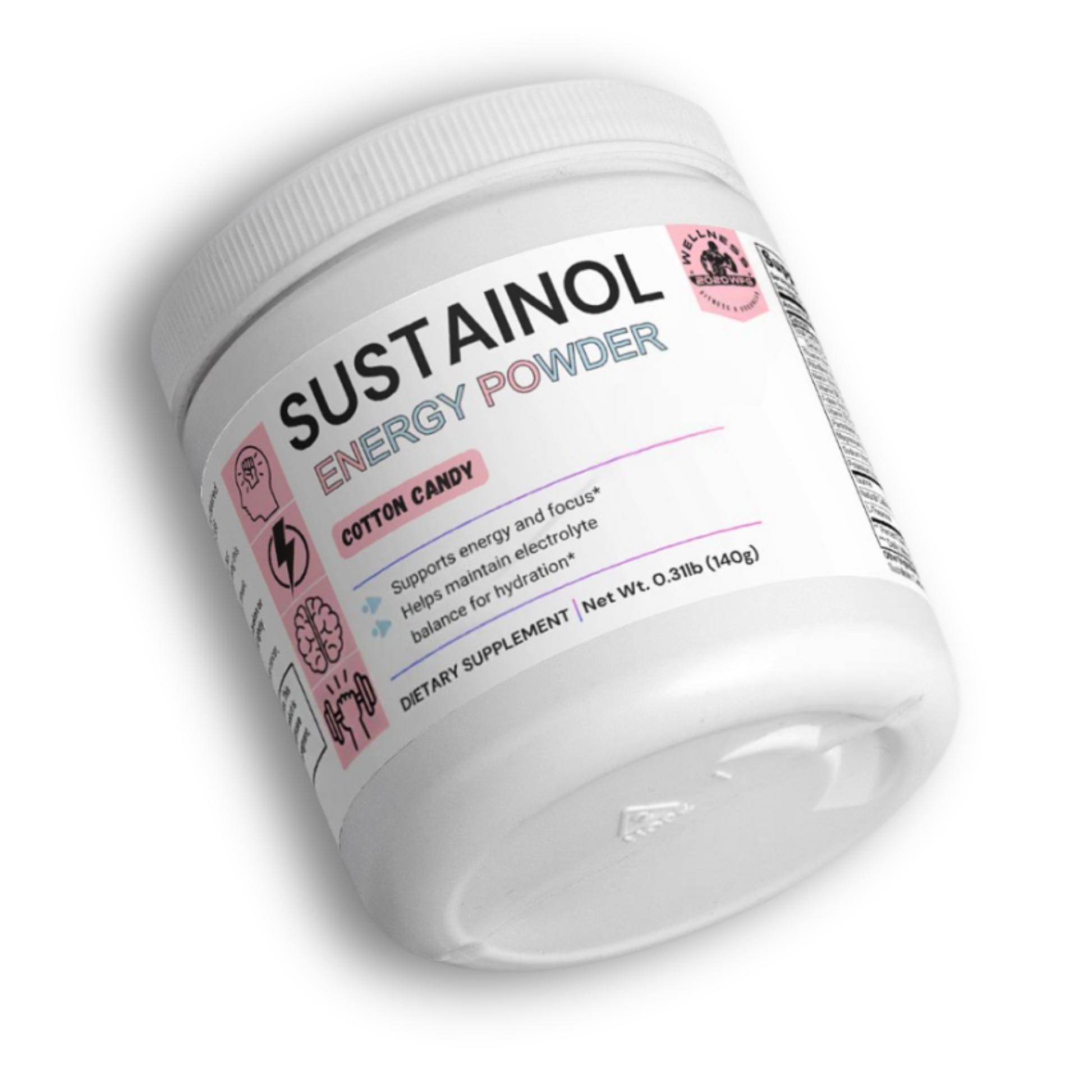 Sustainol Energy Powder in Cotton Candy flavor for workout support and sustained energy, sugar-free dietary supplement