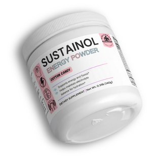 Sustainol Energy Powder in Cotton Candy flavor for workout support and sustained energy, sugar-free dietary supplement