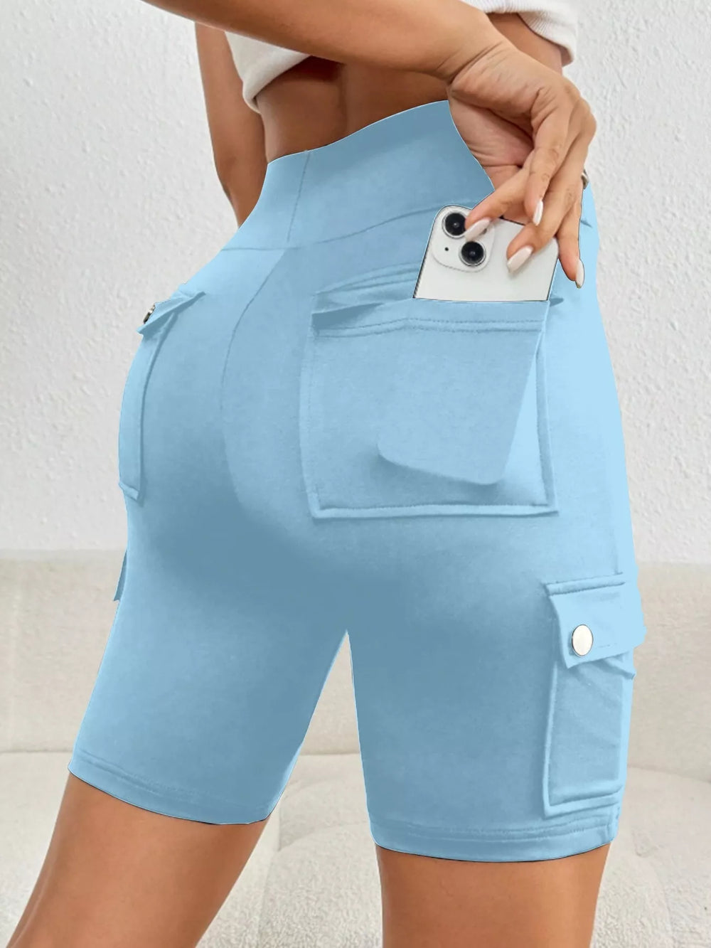 High Waist Pocketed Active Shorts