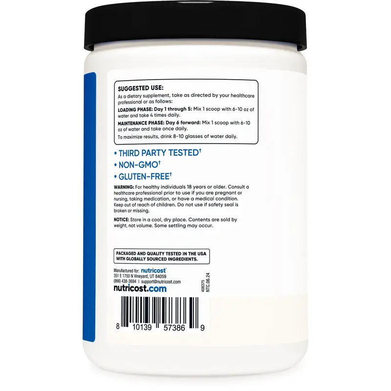 Nutritional supplement container with label on a white background