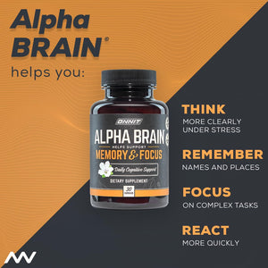ONNIT Alpha Brain Nootropic Brain Supplement for Men & Women | Memory, Mental Clarity & Cognitive Improvement | Focus Capsules with L-Theanine, Vitamin B6 & Phosphatidylserine (90 Count)