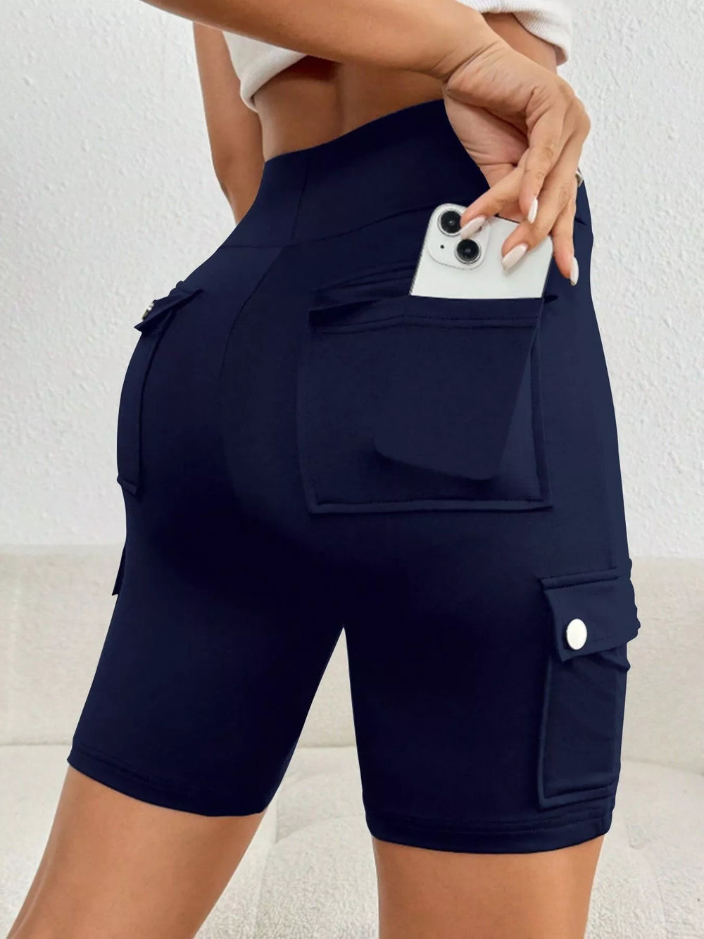 High Waist Pocketed Active Shorts