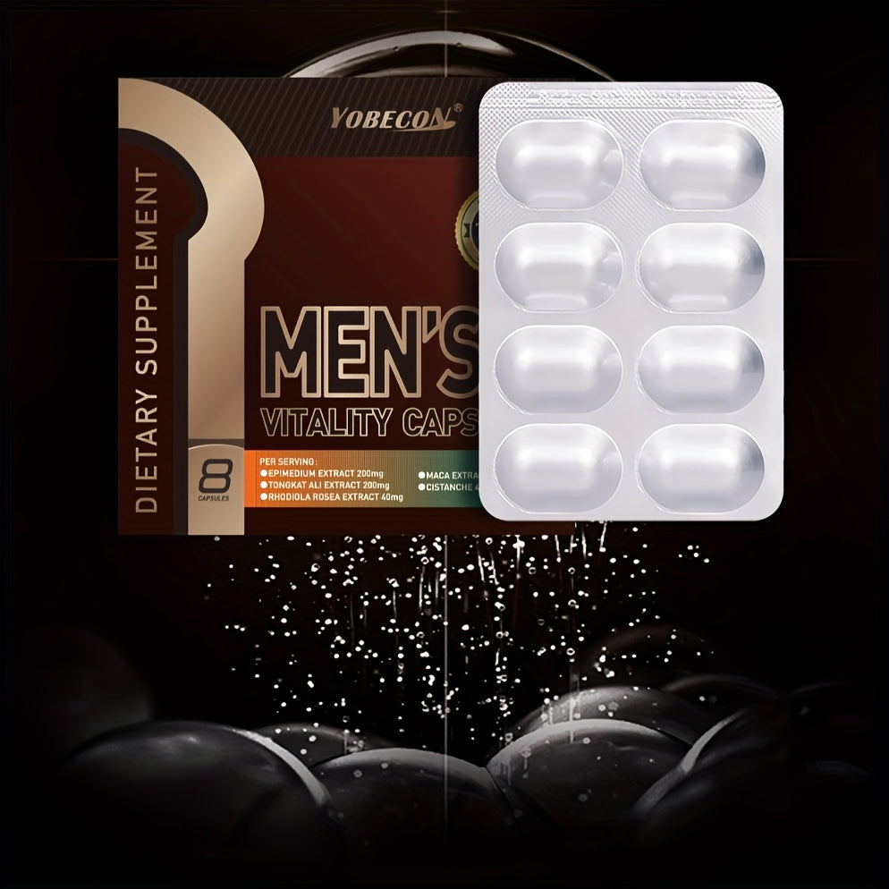 Yobecom Men's Vitality Capsule packaging with capsules on a dark background