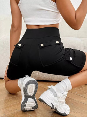 High Waist Pocketed Active Shorts