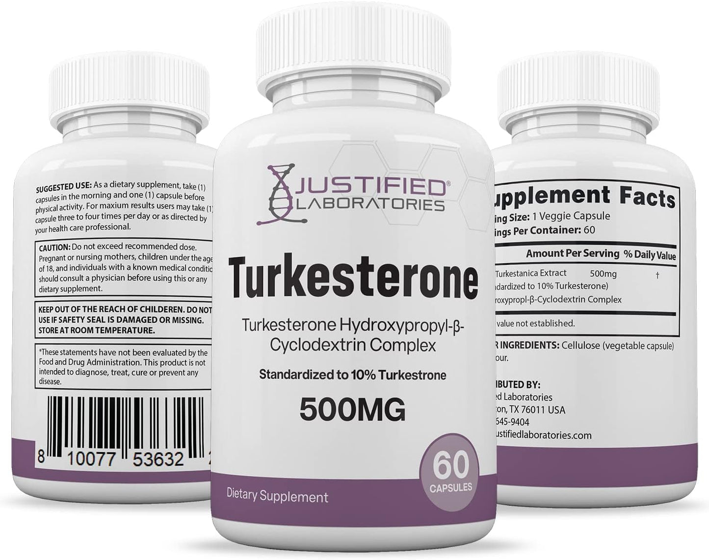 Justified Laboratories Turkesterone 500mg 10% Standardized Naturally Increase Stamina Endurance Strength 60 Capsules