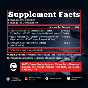 Turkesterone 15,000mg [Max Potency] + BioPerine® for High Absorption Supplement with Tongkat Ali - Increase Lean Muscle Growth & Recovery, Drive & Stamina - USA Made & Non GMO - 120 V Capsules