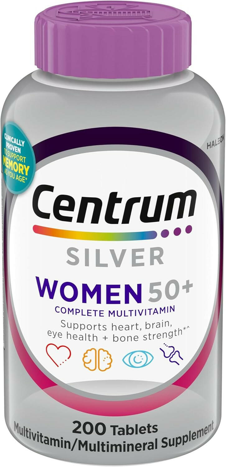 Free Centrum Silver Women's Multivitamin for Women 50 Plus, Multivitamin/Multimineral Supplement with Vitamin D3, B Vitamins, Non-GMO Ingredients, Supports Memory and Cognition in Older Adults - 200 Ct - 2020WFG