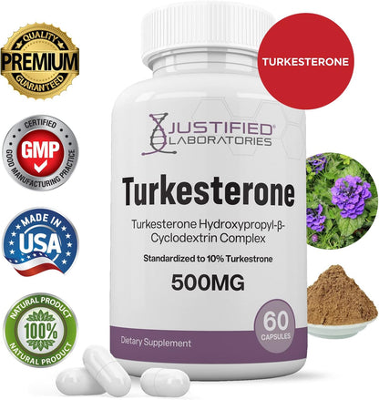 Justified Laboratories Turkesterone 500mg 10% Standardized Naturally Increase Stamina Endurance Strength 60 Capsules