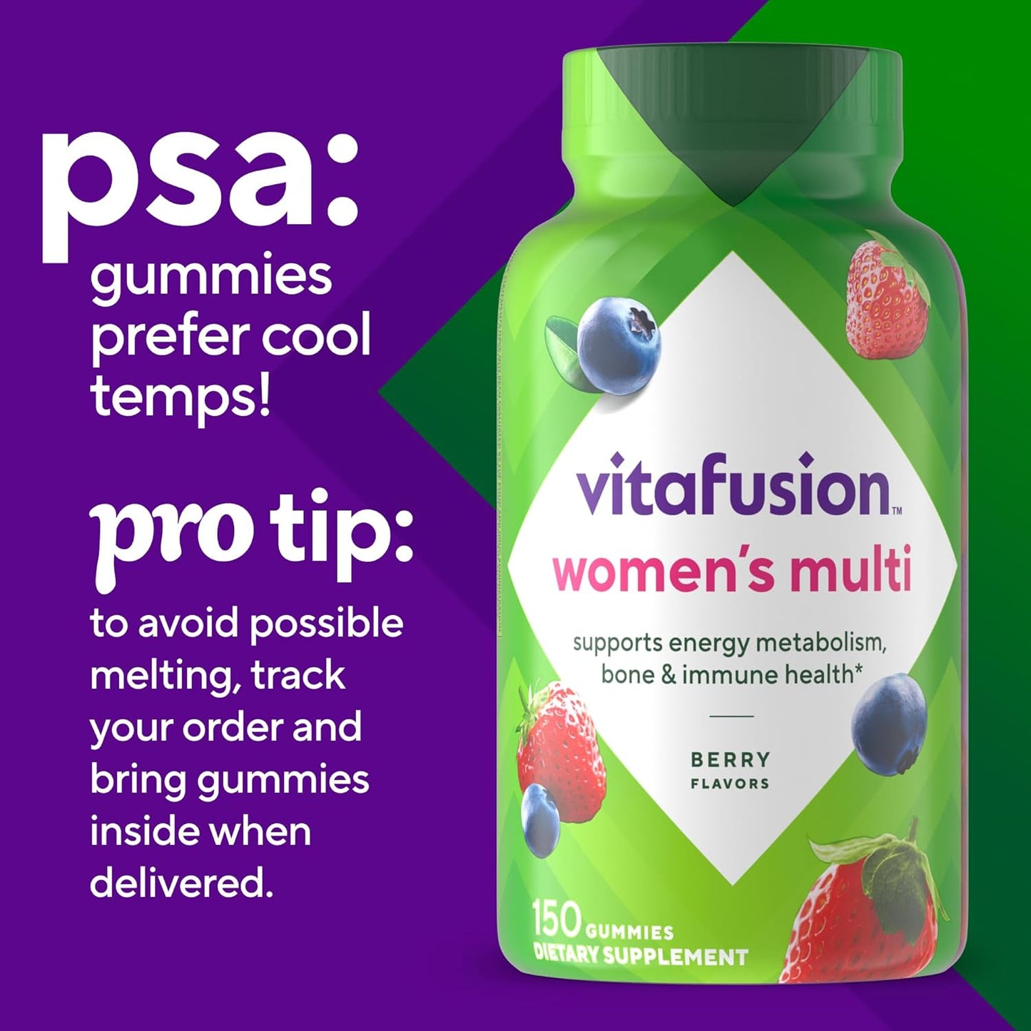 Vitafusion Womens Multivitamin Gummies, Berry Flavored Daily Vitamins for Women With Vitamins A, C, D, E, B-6 and B-12, America’s Number 1 Gummy Vitamin Brand, 75 Days Supply, 150 Count