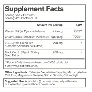 Moto Metabolism Support Capsules – Green Tea Extract, Chromium & Black Cumin Seed for Energy & Blood Sugar | 60 Veggie Capsules (30 Servings) | Plant-Based, Non-GMO