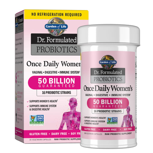 Free Garden of Life Once Daily Dr. Formulated Probiotics for Women 50 Billion CFU 16 Probiotic Strains with Organic Prebiotics for Digestive, Vaginal & Immune Health, Dairy Free, Shelf Stable 30 Capsules - 2020WFG