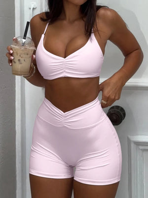 Ruched Sports Bra and High-Waisted Shorts Active Set