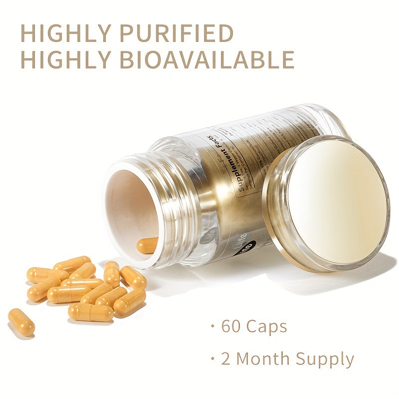 Supplement bottle with capsules spilling out, labeled 'Highly Purified, Highly Bioavailable', on a white background.