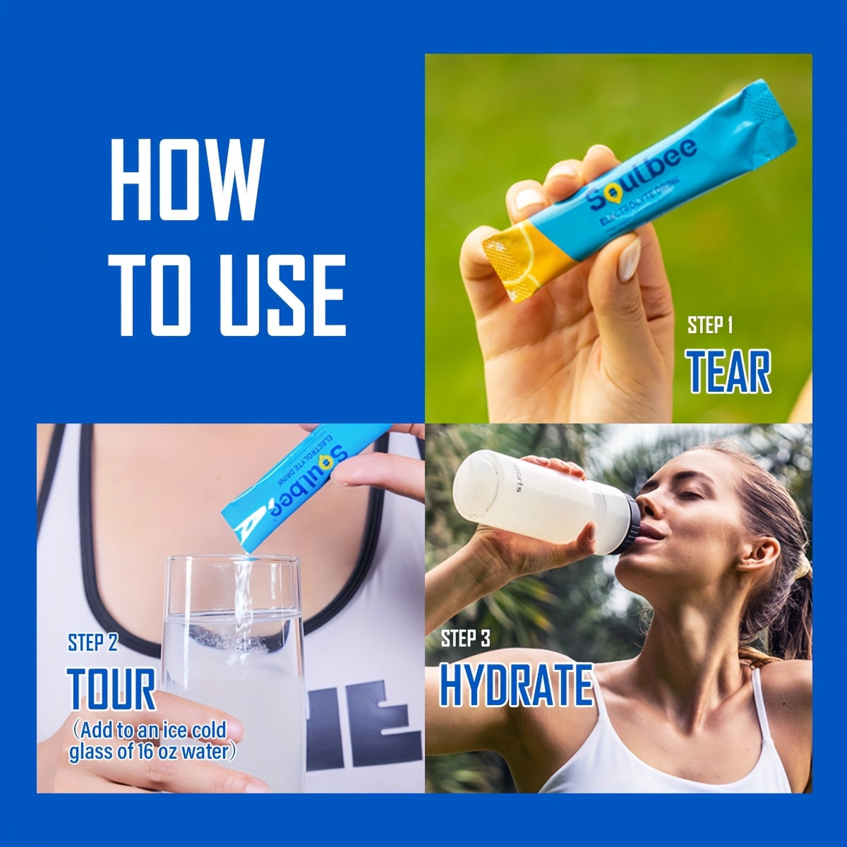 Instructions on how to use a water flavoring stick with text and images of a person using it.