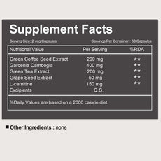 Supplement facts label with various extracts and their amounts on a gray background
