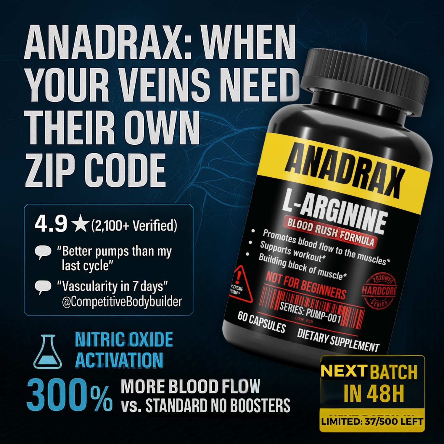 ANADRAX nitric oxide supplement - premium L-citrulline and beetroot for pumps and endurance