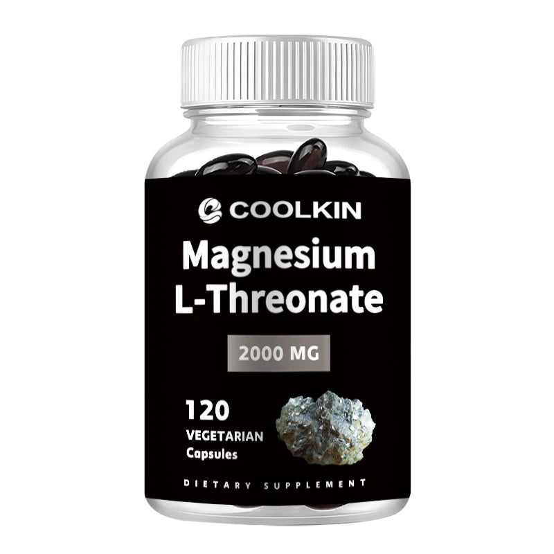 Supplement bottle labeled 'Coolkin Magnesium L-Threonate' on a white background