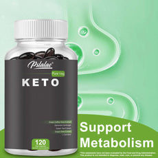 Keto supplement bottle with Psalae branding on a green background
