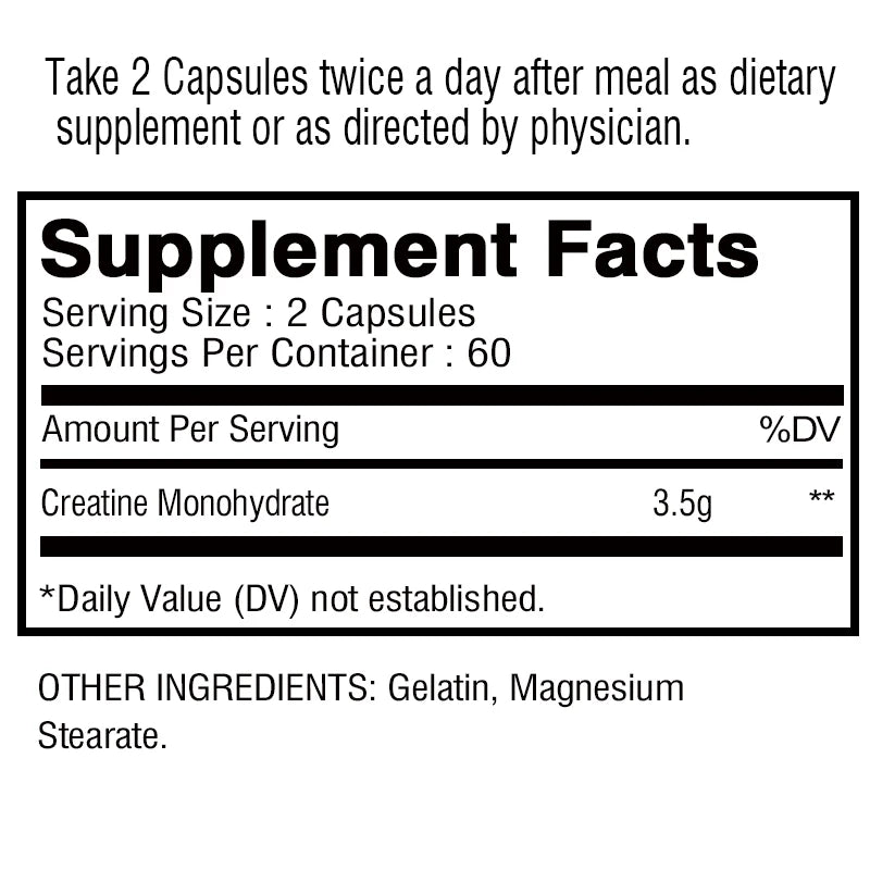 Creatine Monohydrate Capsules – Strength, Power, & Muscle Volume | 120ct