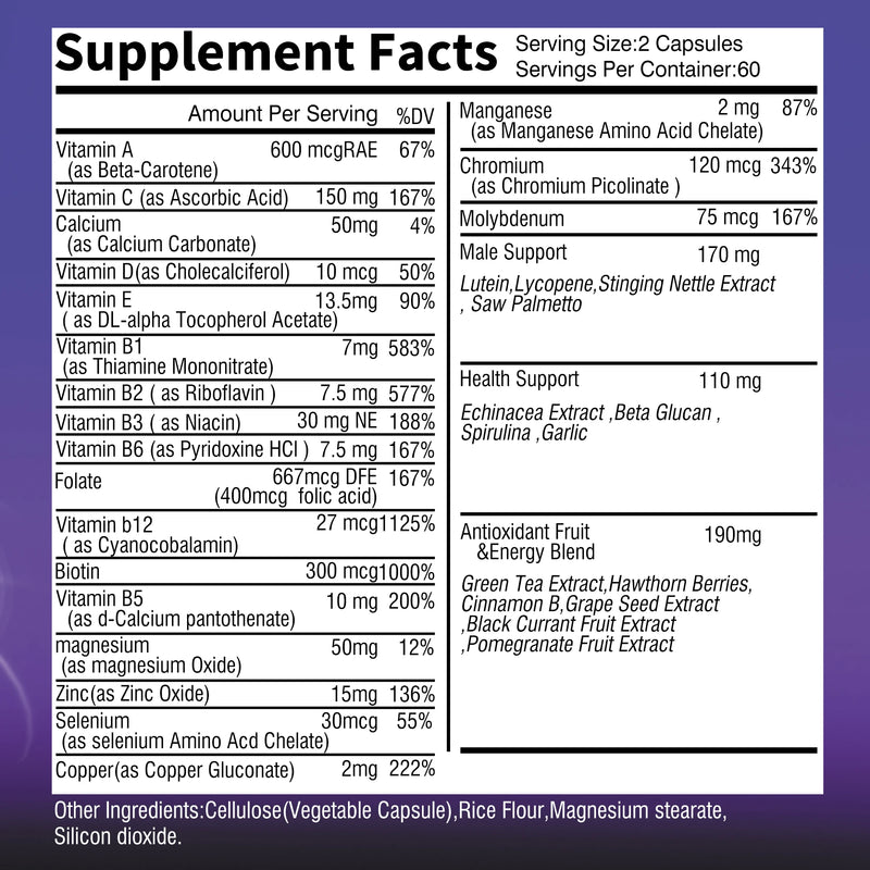 Men’s Ultra Multivitamin Supplement | Boost Brain, Muscle, Energy & Stamina – 120 Capsules