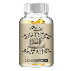 Bottle of Psalae Grassfed Beef Liver capsules on a white background