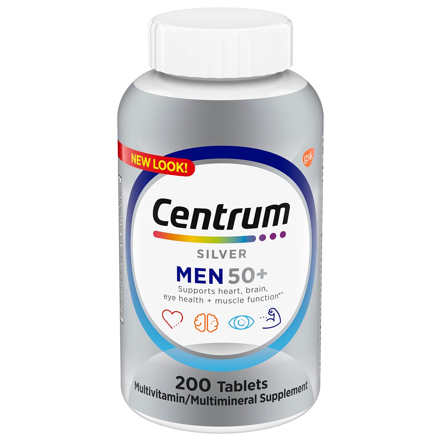 Centrum Silver Men's 50+ Multivitamin with Vitamin D3, B-Vitamins, Zinc for Memory and Cognition - 200 Tablets