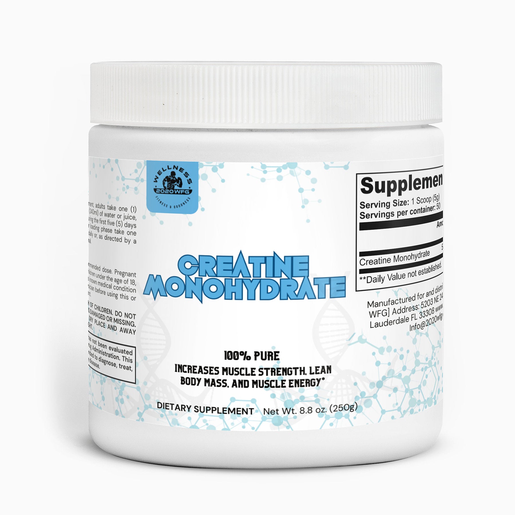 Creatine Monohydrate - Premium Muscle-Building and Performance Supplement by 2020WFG. Enhance strength, power, and muscle growth with our high-quality creatine formula. Ideal for athletes and fitness enthusiasts looking to improve workout performance and achieve their fitness goals.